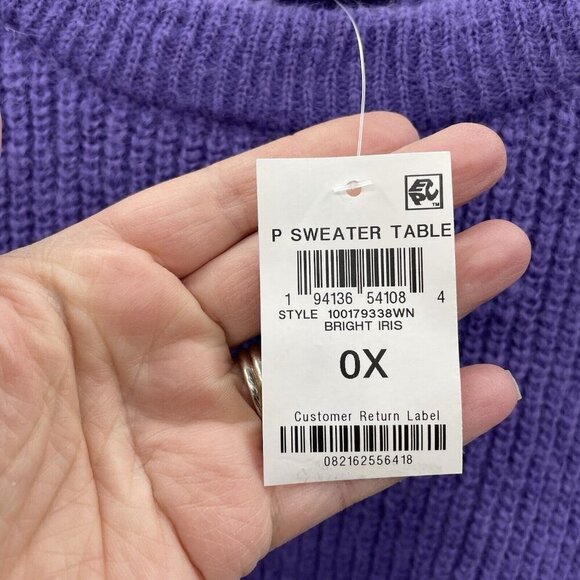 On 34th Womens Plus Size 0X Chunky-Knit Crewneck Sweater Bright Iris Purple 160 - Picture 6 of 7